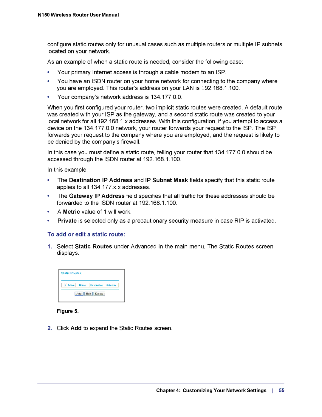 NETGEAR WNR1000v3h2 manual To add or edit a static route 