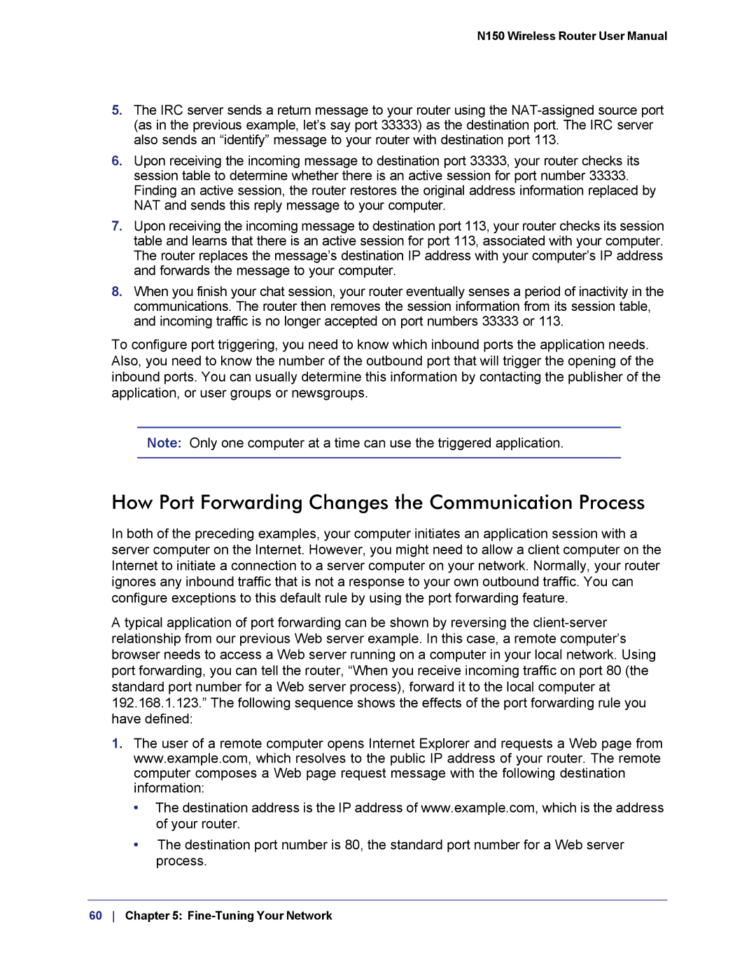 NETGEAR WNR1000v3h2 manual How Port Forwarding Changes the Communication Process 