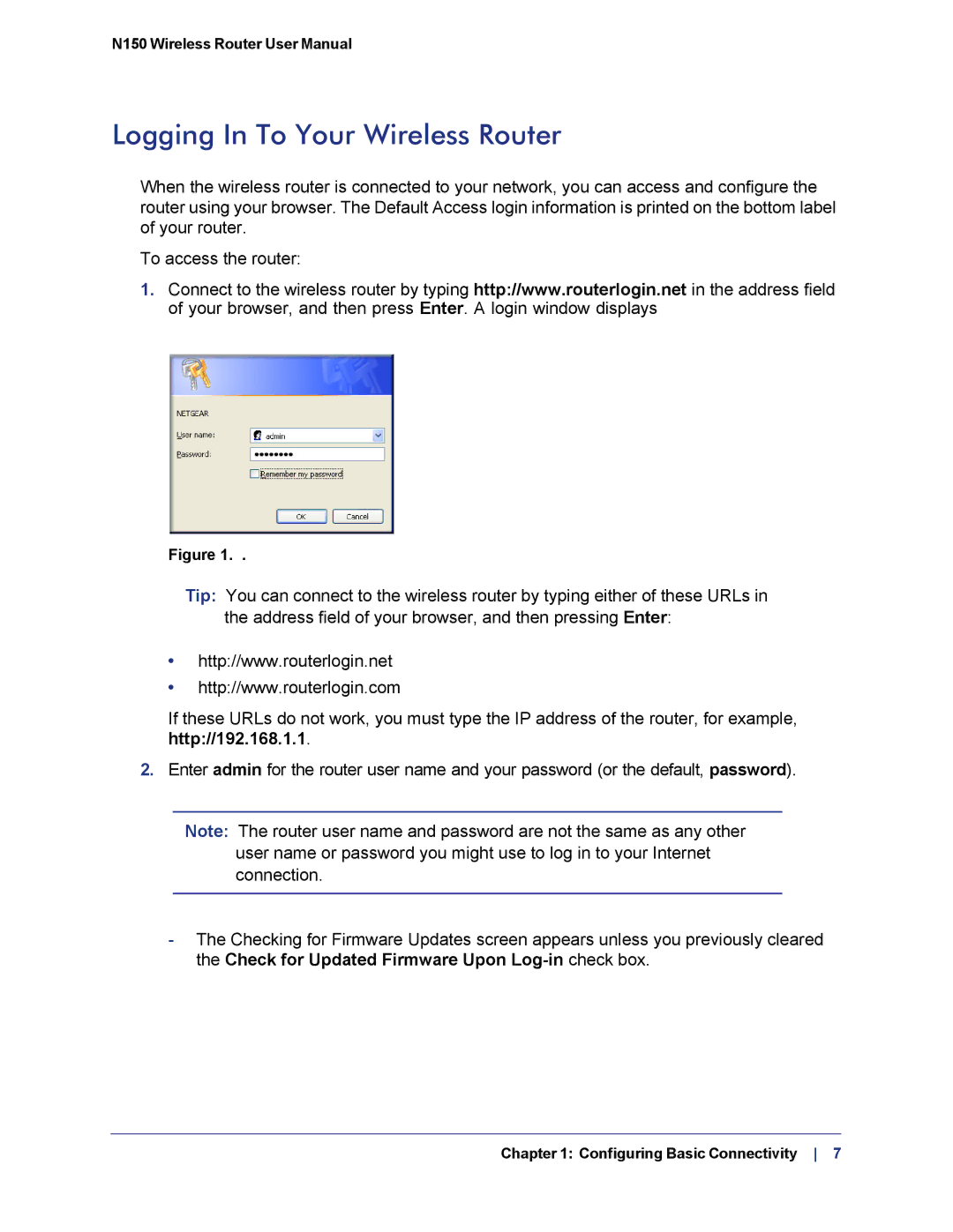 NETGEAR WNR1000v3h2 manual Logging In To Your Wireless Router 