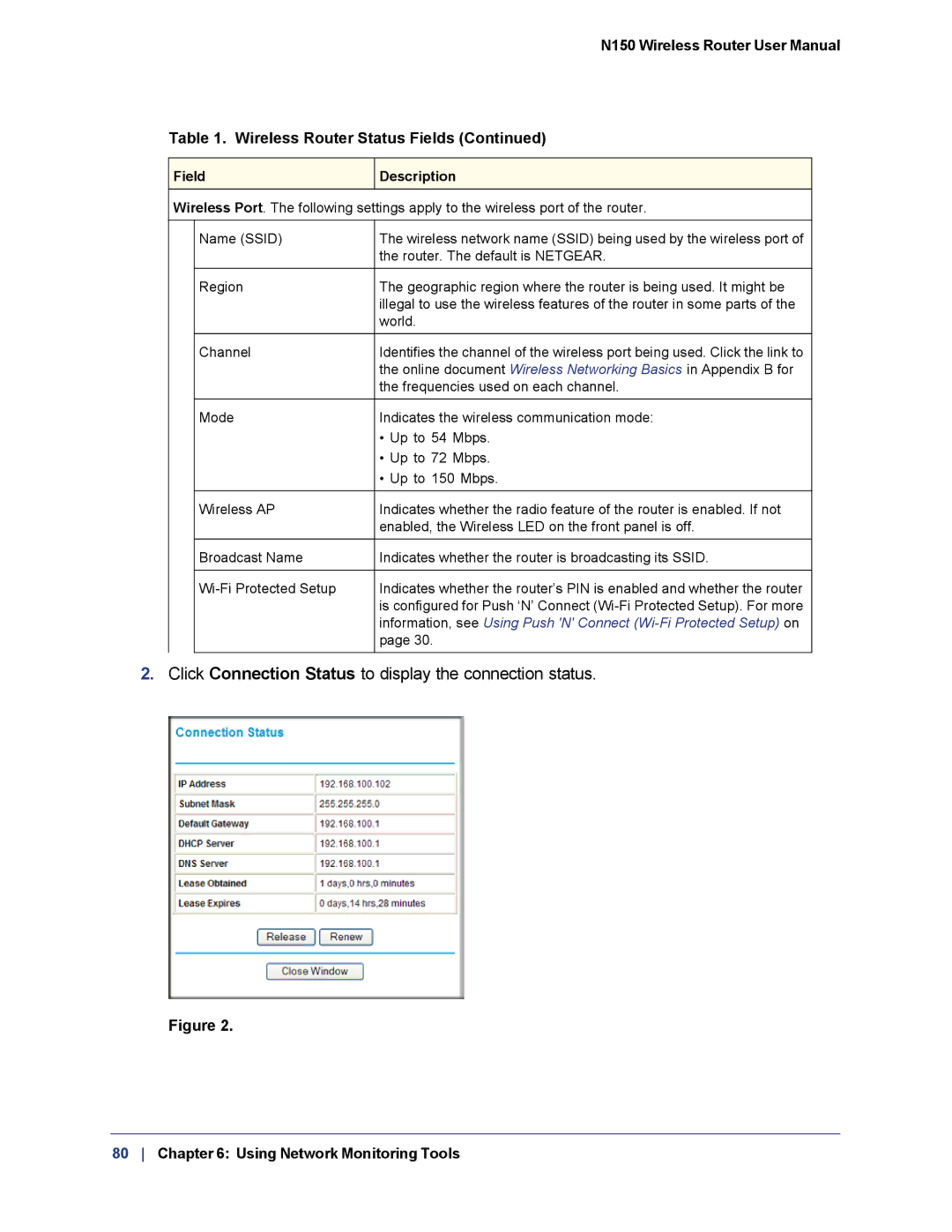 NETGEAR WNR1000v3h2 manual Click Connection Status to display the connection status 