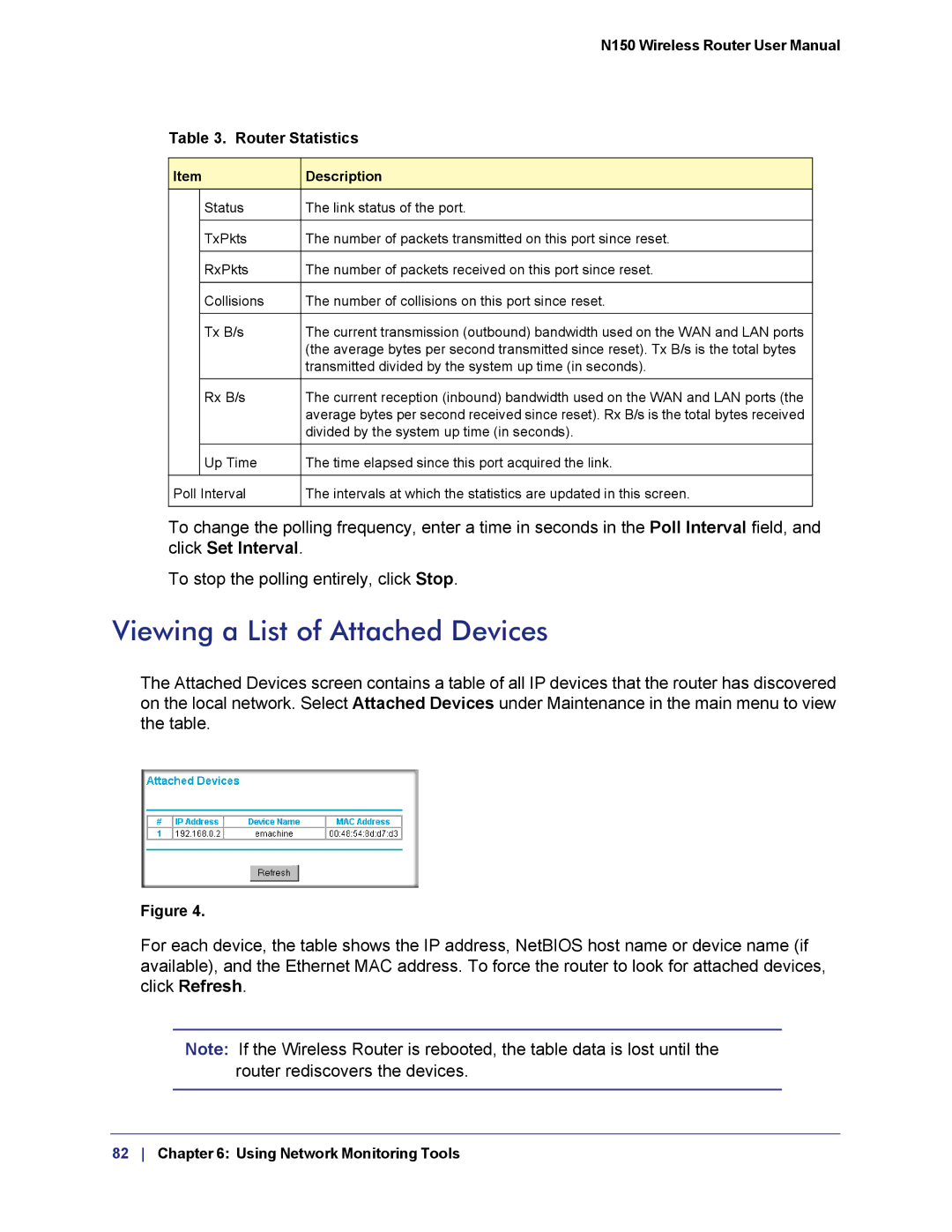 NETGEAR WNR1000v3h2 manual Viewing a List of Attached Devices, Rx B/s 