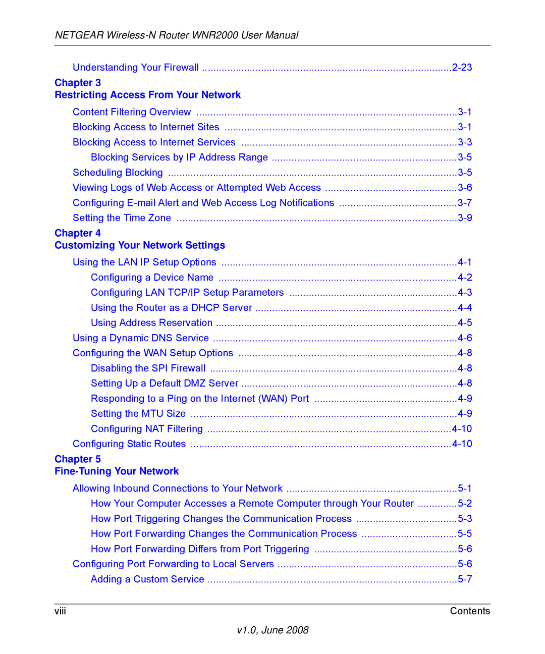 NETGEAR WNR2000-100NAS user manual Chapter Restricting Access From Your Network 