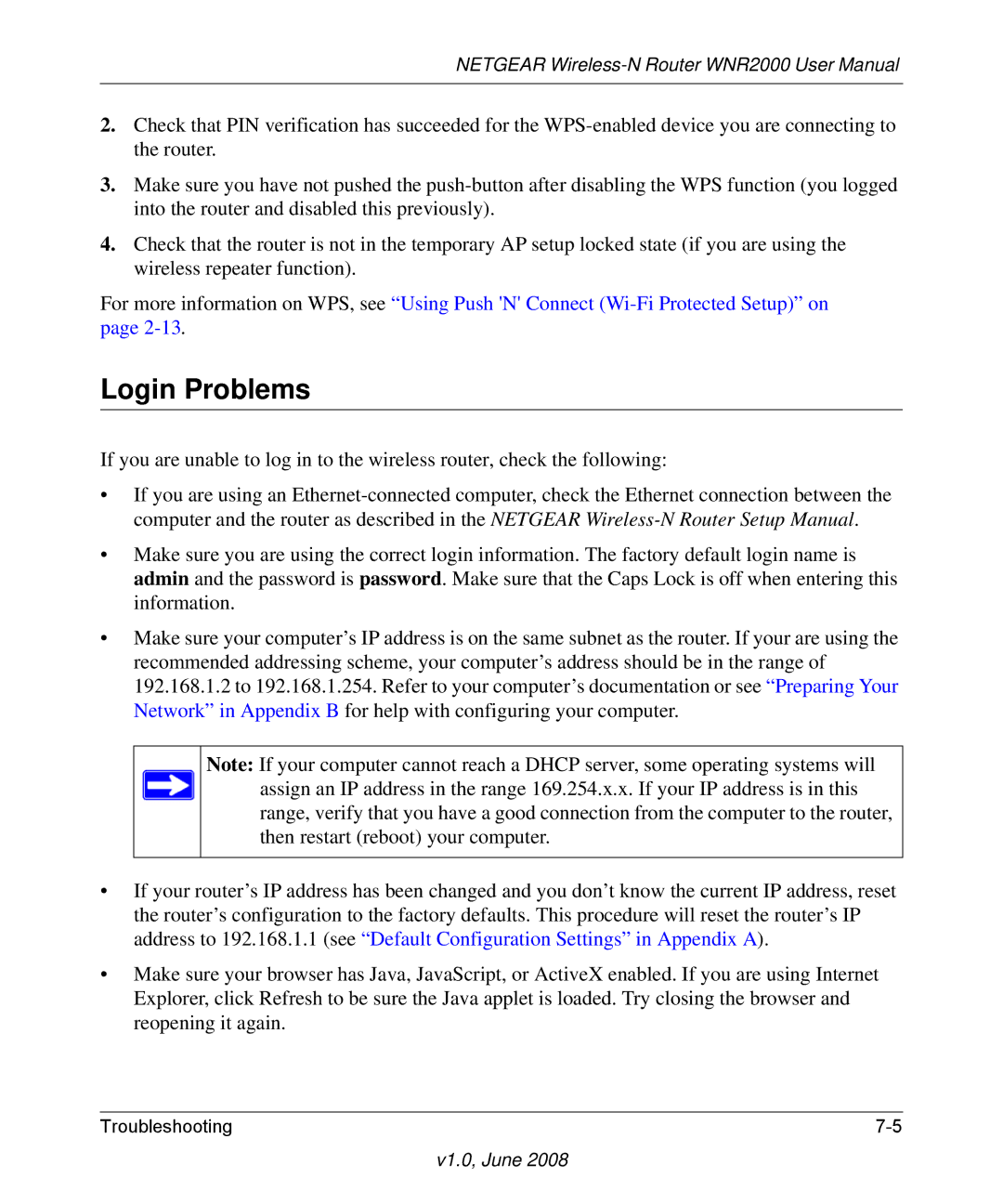 NETGEAR WNR2000-100NAS user manual Login Problems 