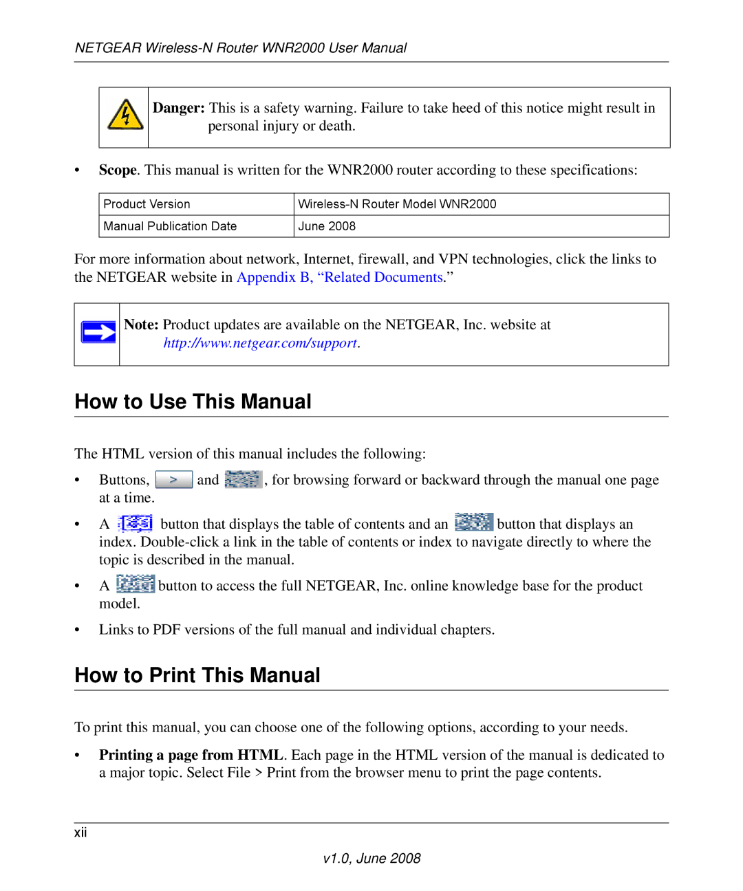 NETGEAR WNR2000-100NAS user manual How to Use This Manual, How to Print This Manual 