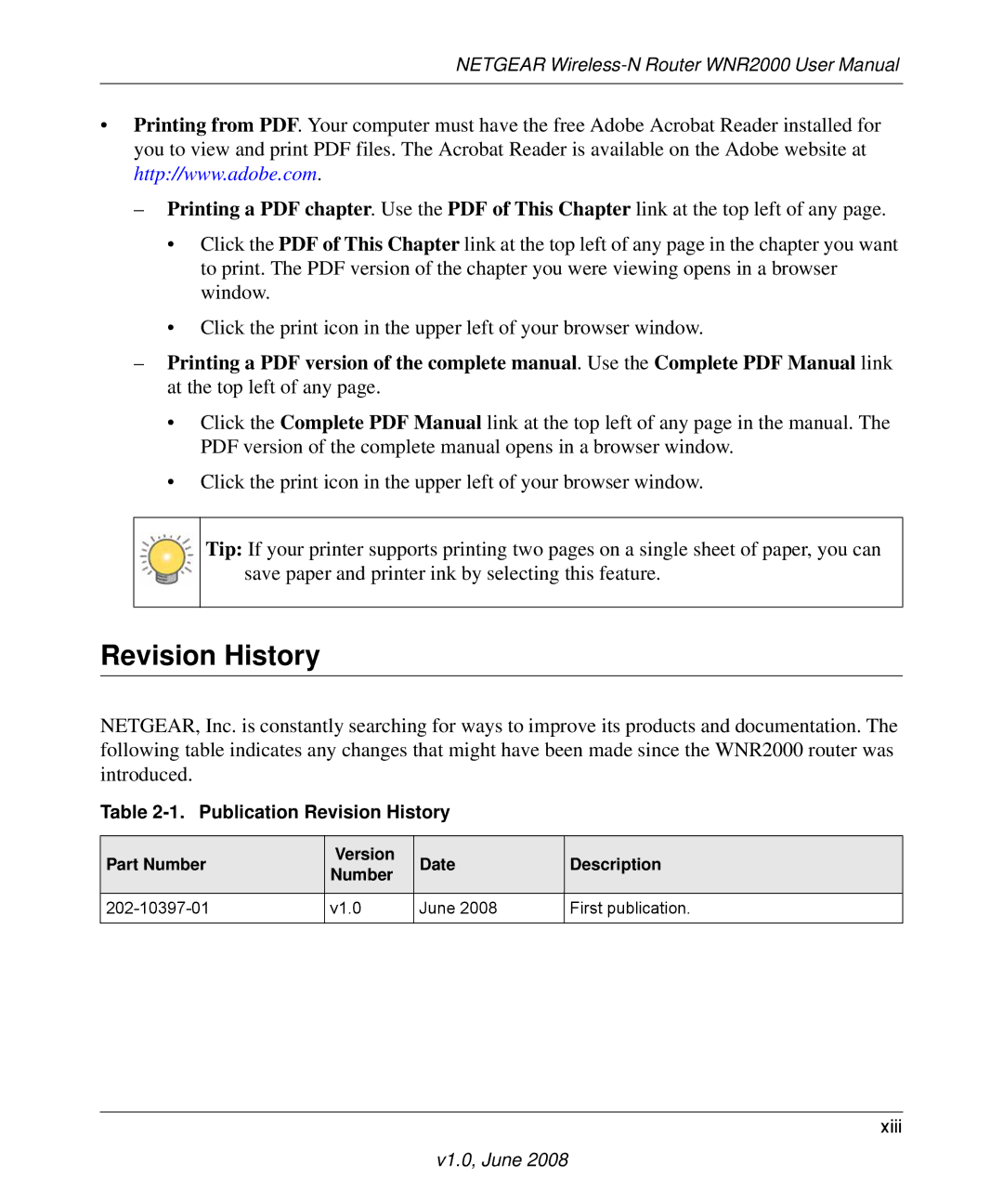 NETGEAR WNR2000-100NAS user manual Publication Revision History 