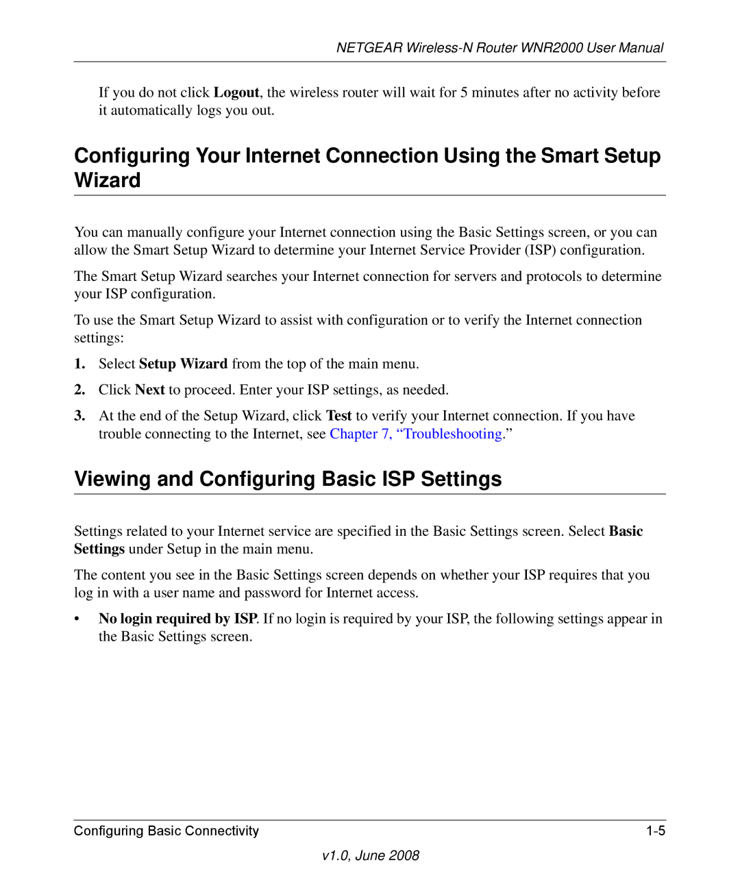 NETGEAR WNR2000-100NAS user manual Viewing and Configuring Basic ISP Settings 