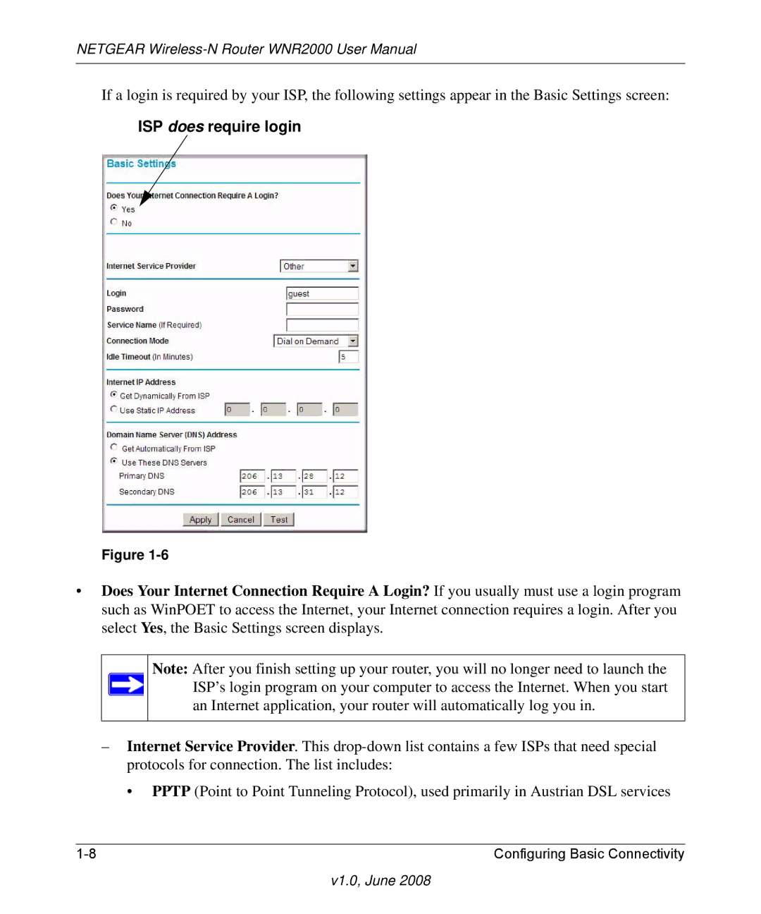 NETGEAR WNR2000-100NAS user manual ISP does require login 