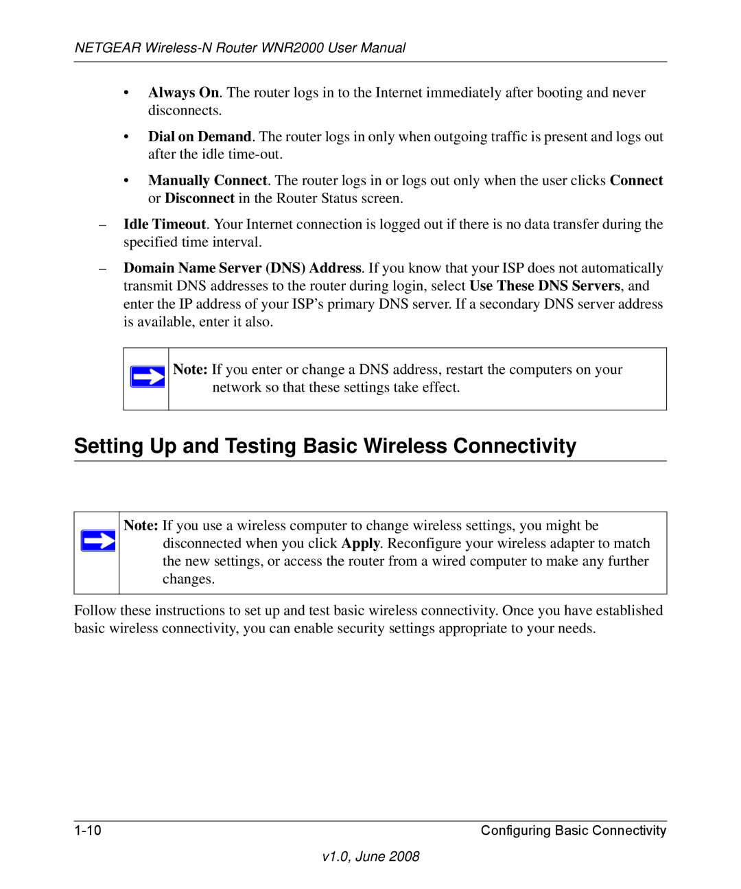 NETGEAR WNR2000-100NAS user manual Setting Up and Testing Basic Wireless Connectivity 