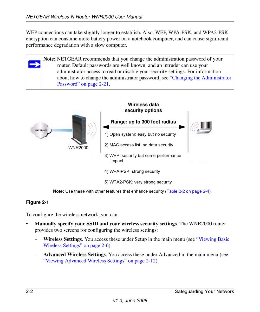 NETGEAR WNR2000-100NAS user manual Wireless data, Security options, Range up to 300 foot radius 