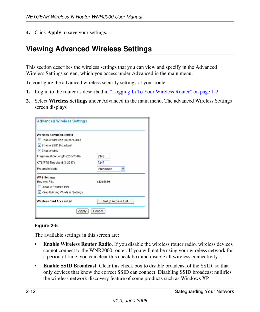 NETGEAR WNR2000-100NAS user manual Viewing Advanced Wireless Settings 