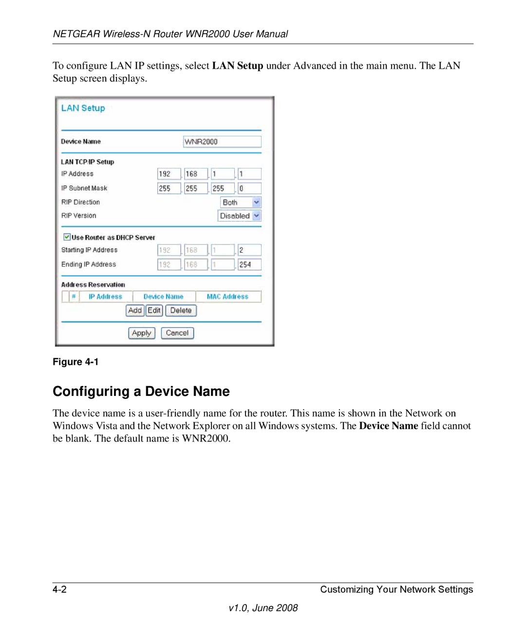 NETGEAR WNR2000-100NAS user manual Configuring a Device Name 