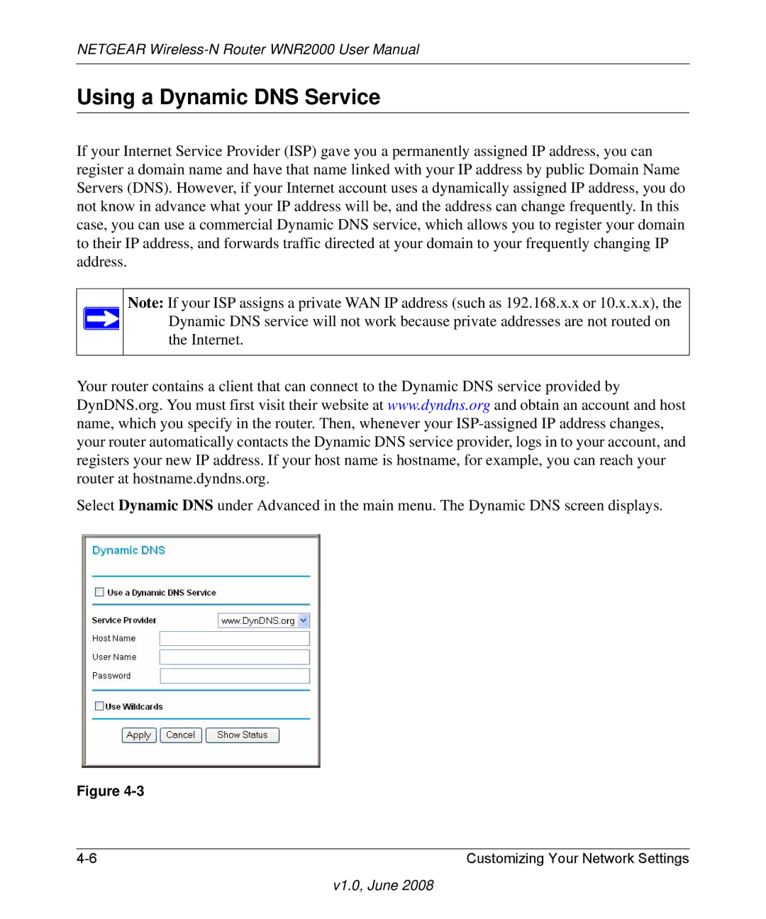 NETGEAR WNR2000-100NAS user manual Using a Dynamic DNS Service 