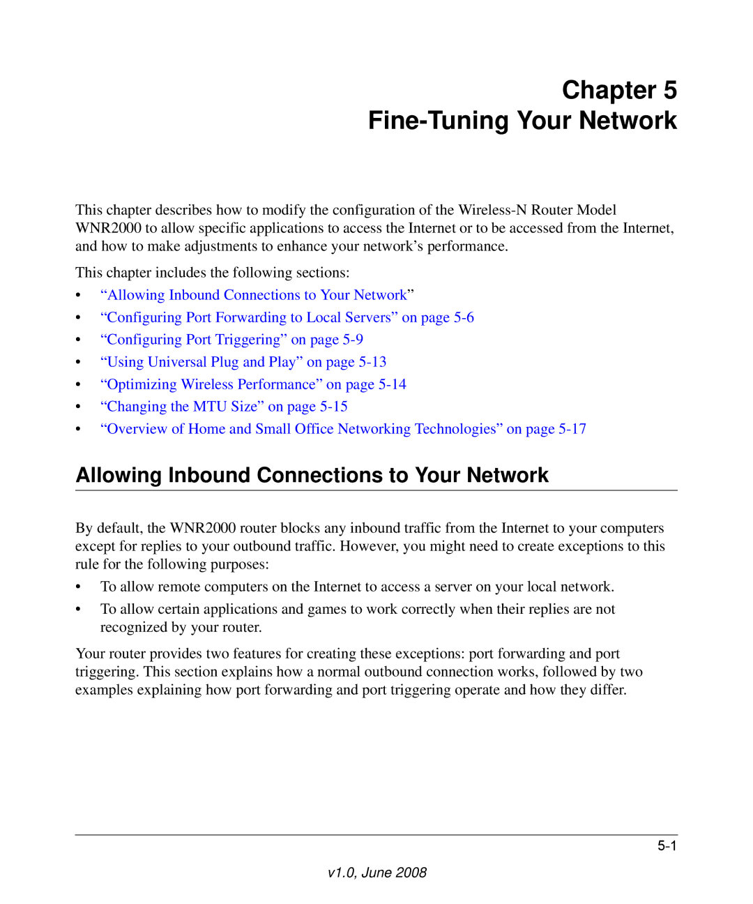 NETGEAR WNR2000-100NAS user manual Chapter Fine-Tuning Your Network, Allowing Inbound Connections to Your Network 