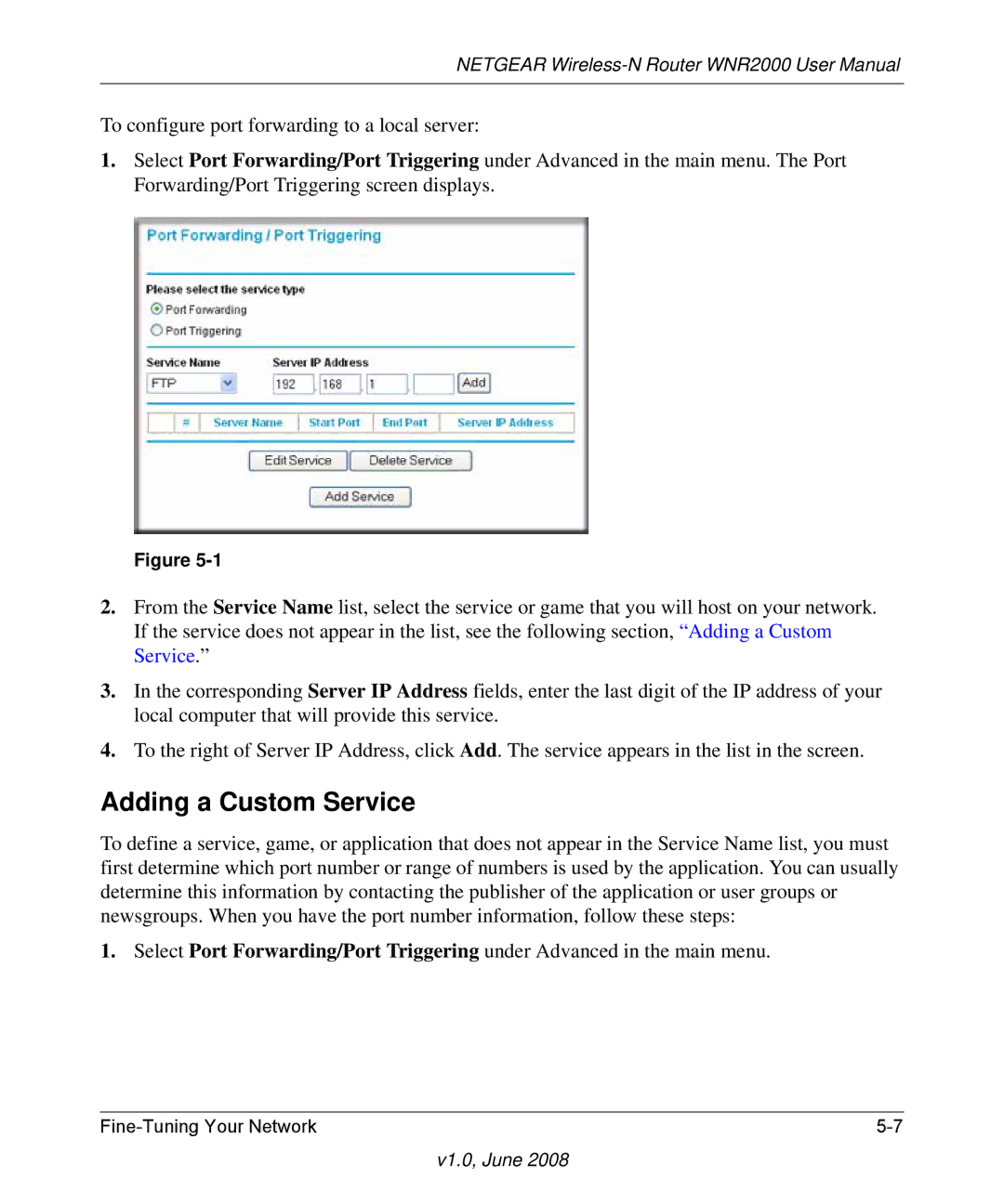 NETGEAR WNR2000-100NAS user manual Adding a Custom Service 