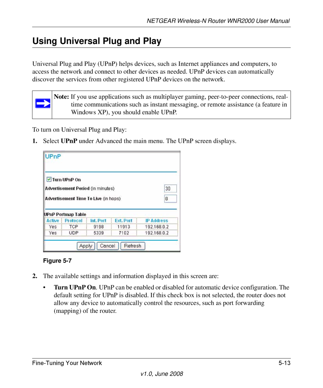 NETGEAR WNR2000-100NAS user manual Using Universal Plug and Play 