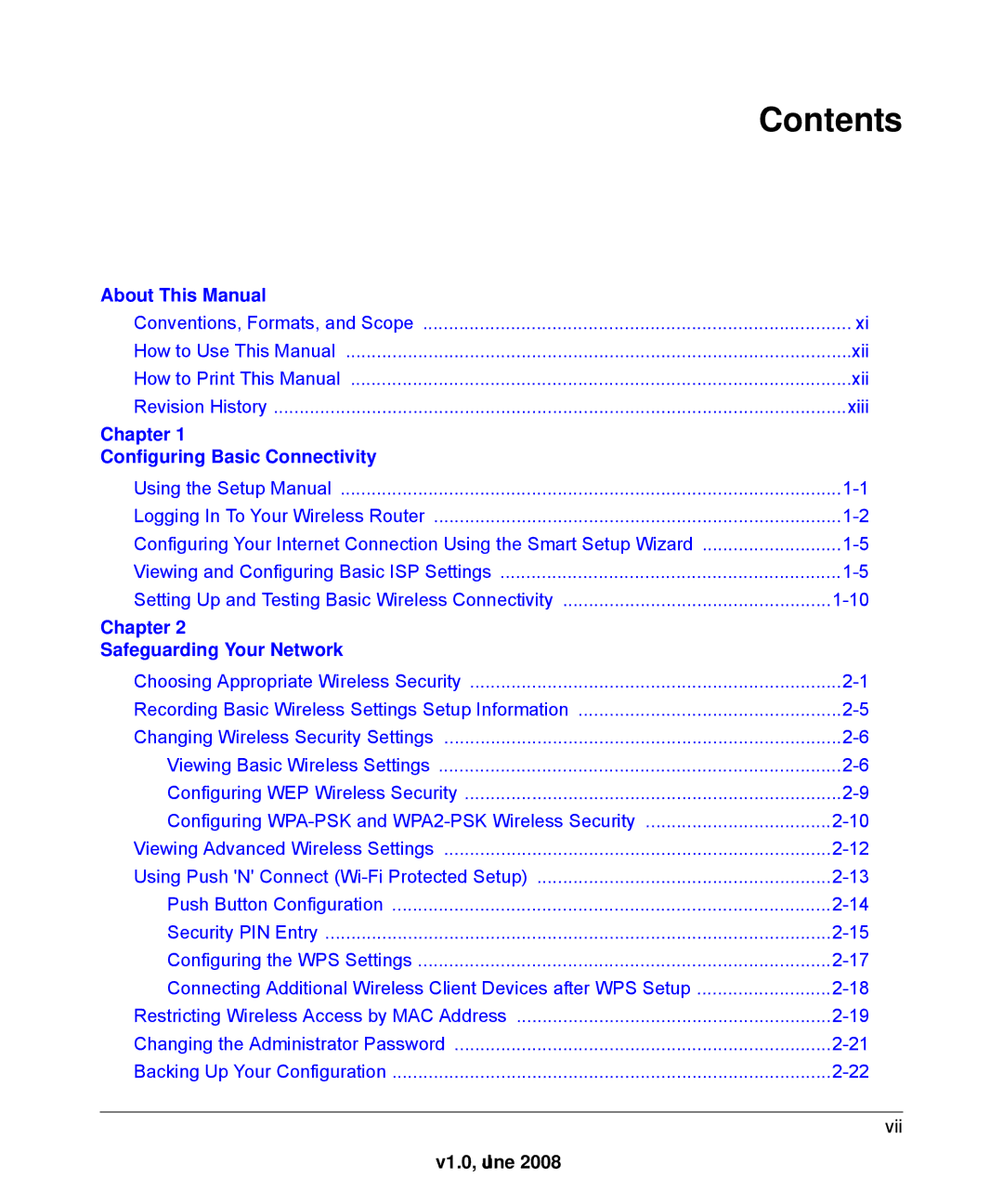 NETGEAR WNR2000-100NAS user manual Contents 