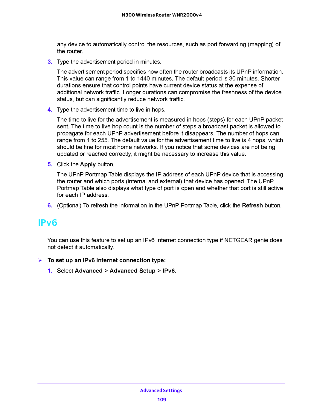 NETGEAR WNR2000-100FSS user manual IPv6 