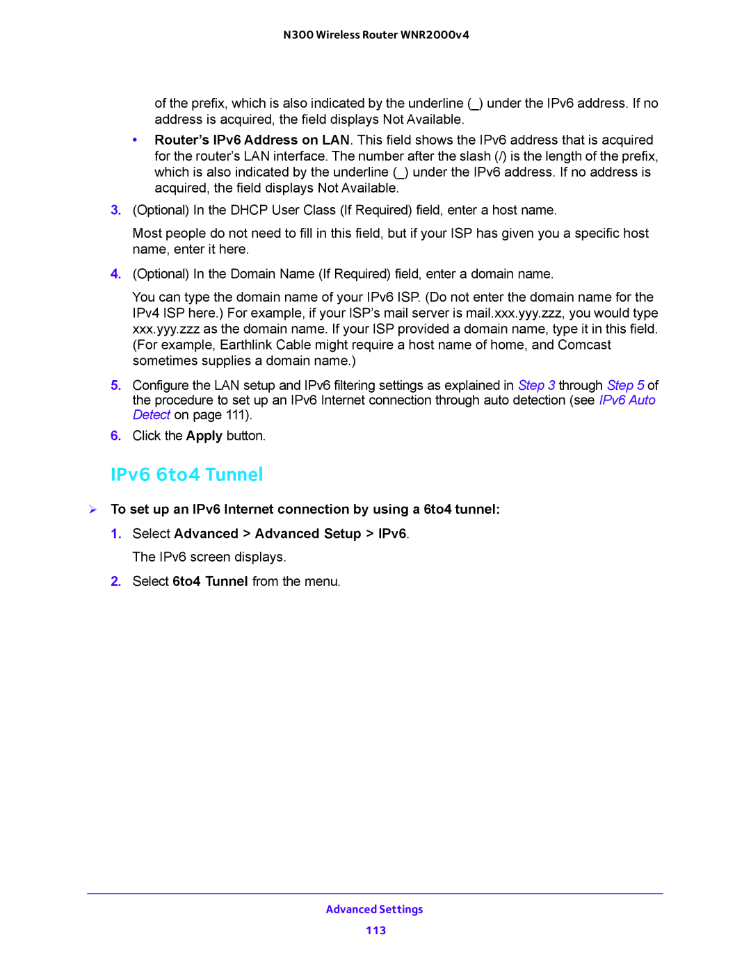 NETGEAR WNR2000-100FSS user manual IPv6 6to4 Tunnel 