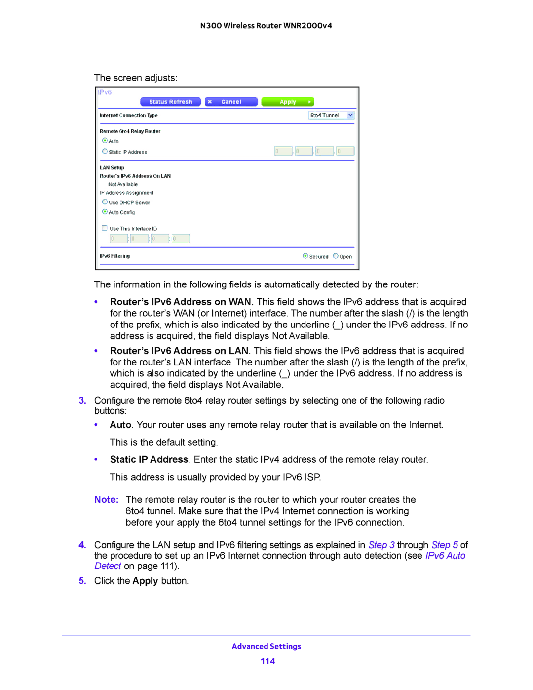 NETGEAR WNR2000-100FSS user manual Advanced Settings 114 