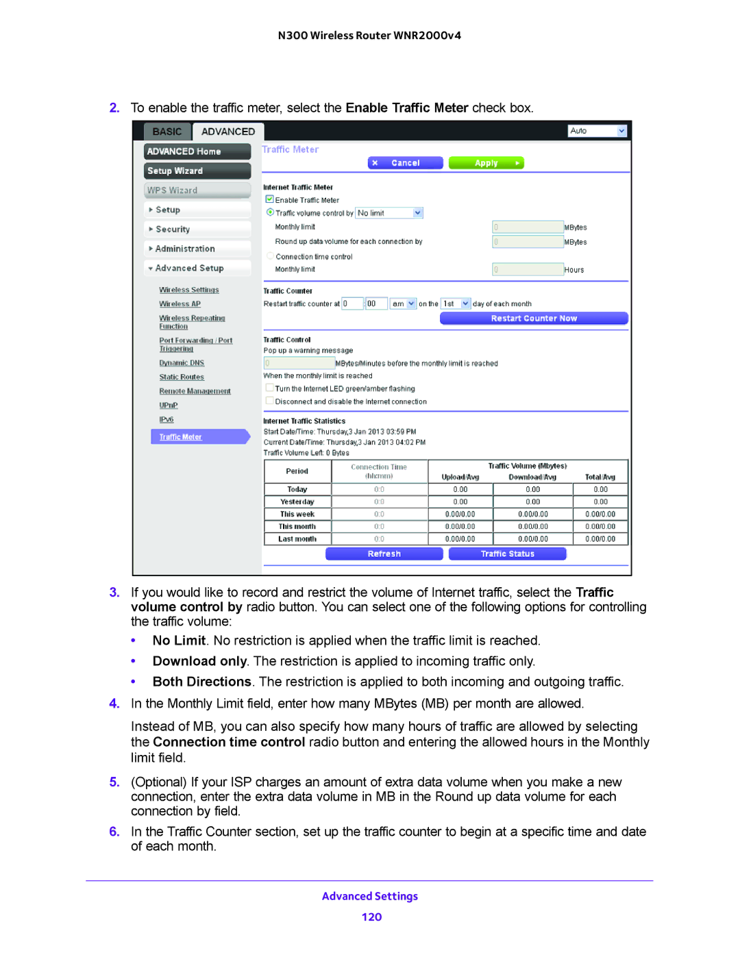 NETGEAR WNR2000-100FSS user manual Advanced Settings 120 