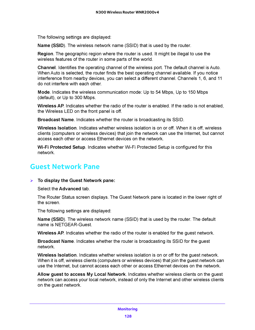 NETGEAR WNR2000-100FSS user manual Guest Network Pane,  To display the Guest Network pane Select the Advanced tab 