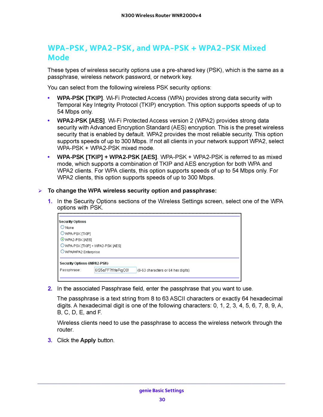 NETGEAR WNR2000-100FSS user manual WPA-PSK, WPA2-PSK, and WPA-PSK + WPA2-PSK Mixed Mode 