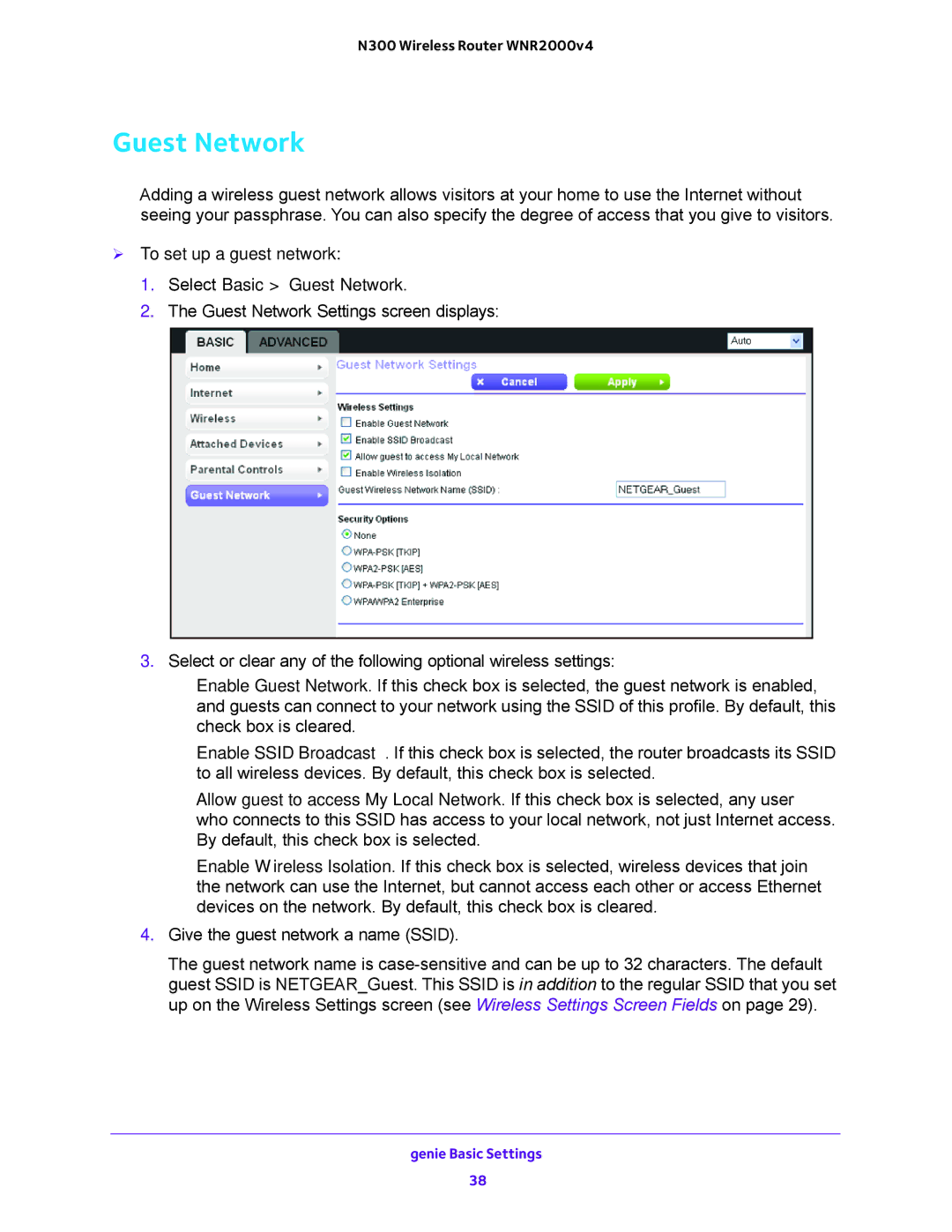 NETGEAR WNR2000-100FSS user manual  To set up a guest network Select Basic Guest Network 