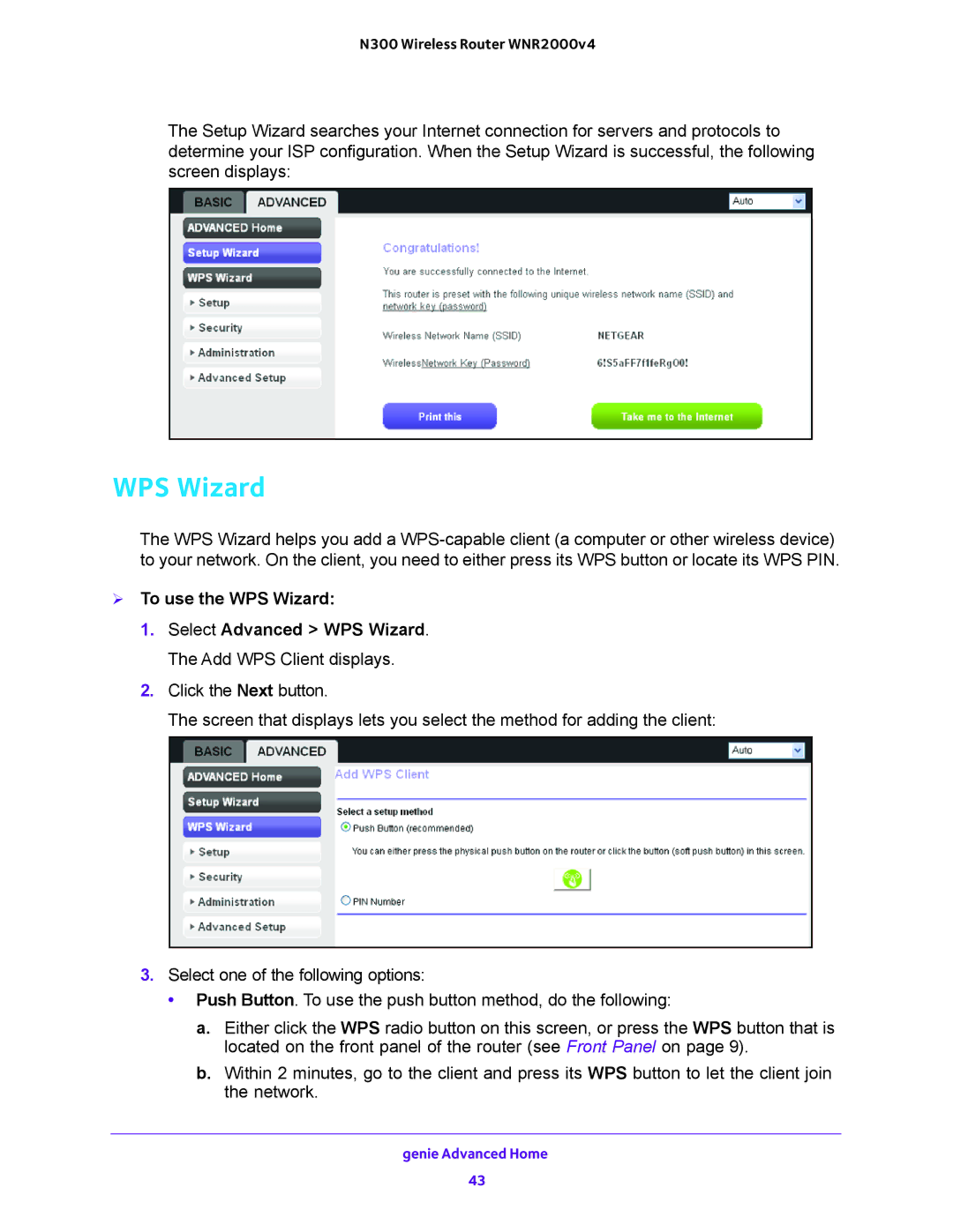 NETGEAR WNR2000-100FSS user manual WPS Wizard 