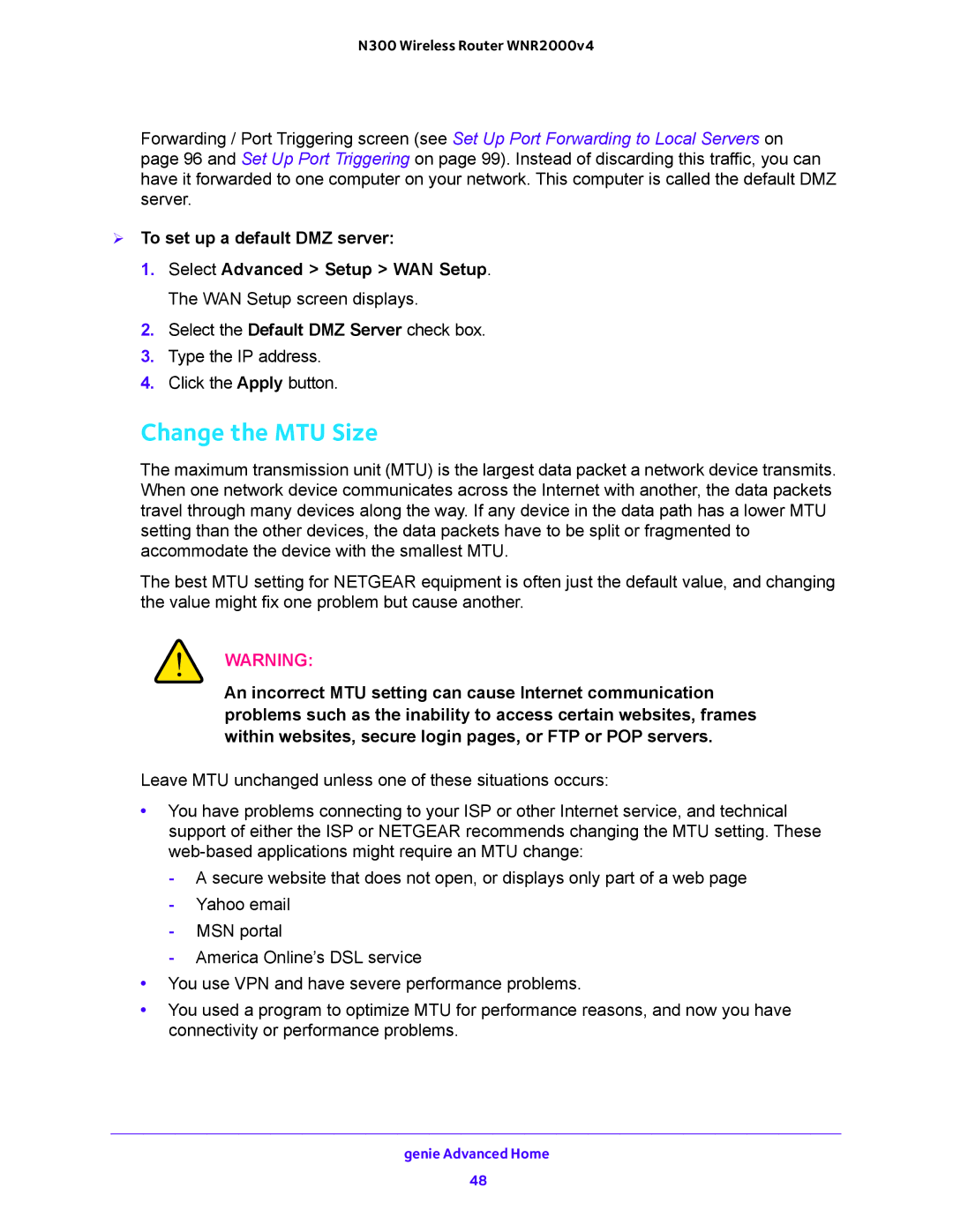 NETGEAR WNR2000-100FSS user manual Change the MTU Size 