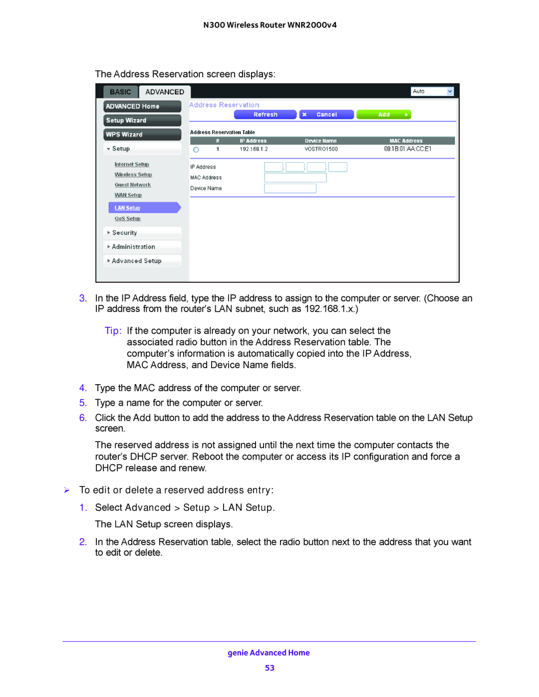 NETGEAR WNR2000-100FSS user manual Genie Advanced Home 