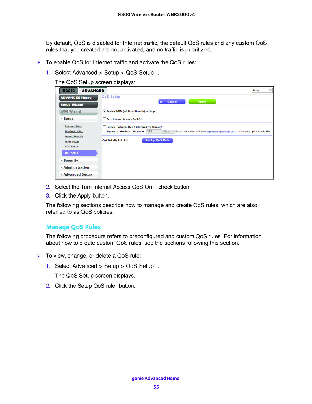 NETGEAR WNR2000-100FSS user manual Manage QoS Rules 