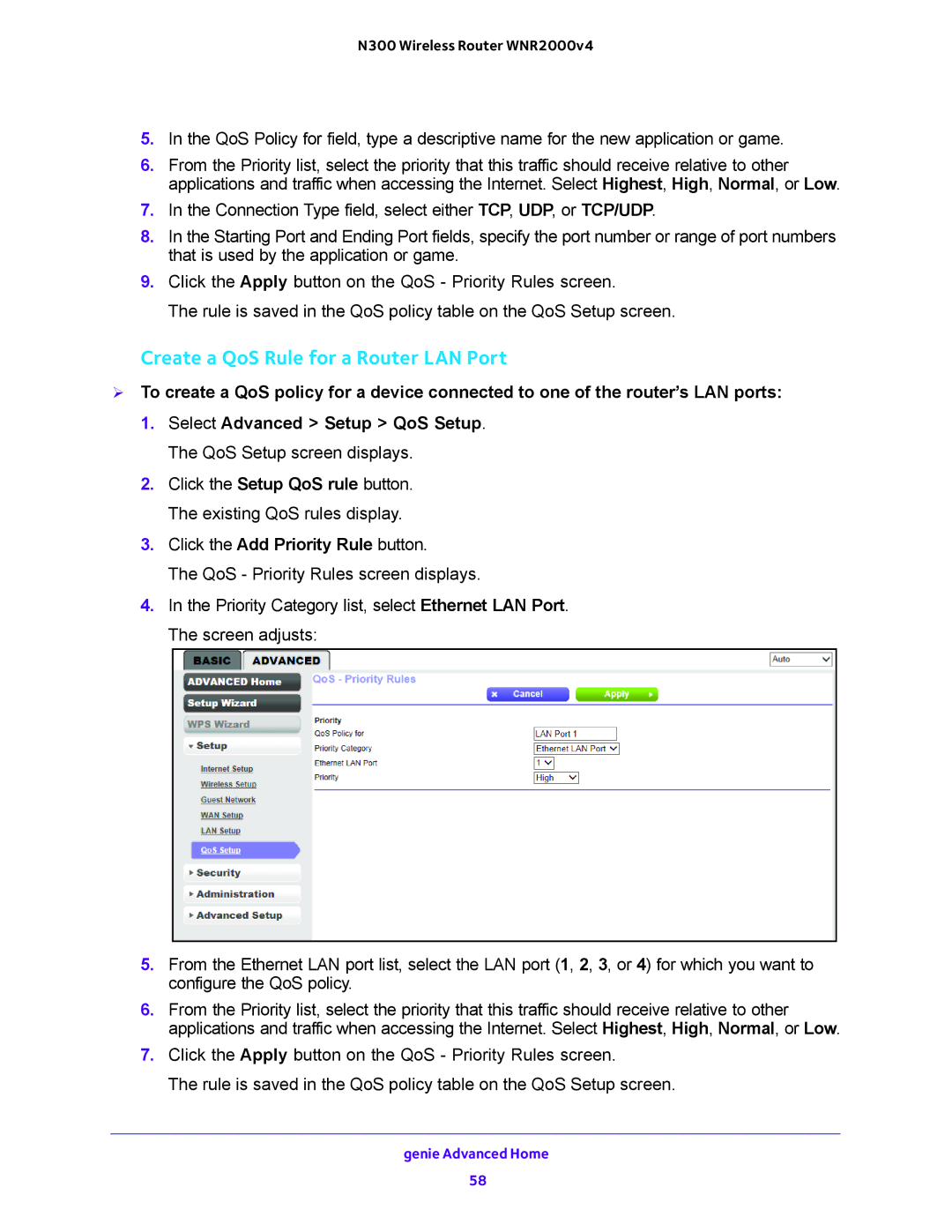 NETGEAR WNR2000-100FSS user manual Create a QoS Rule for a Router LAN Port 