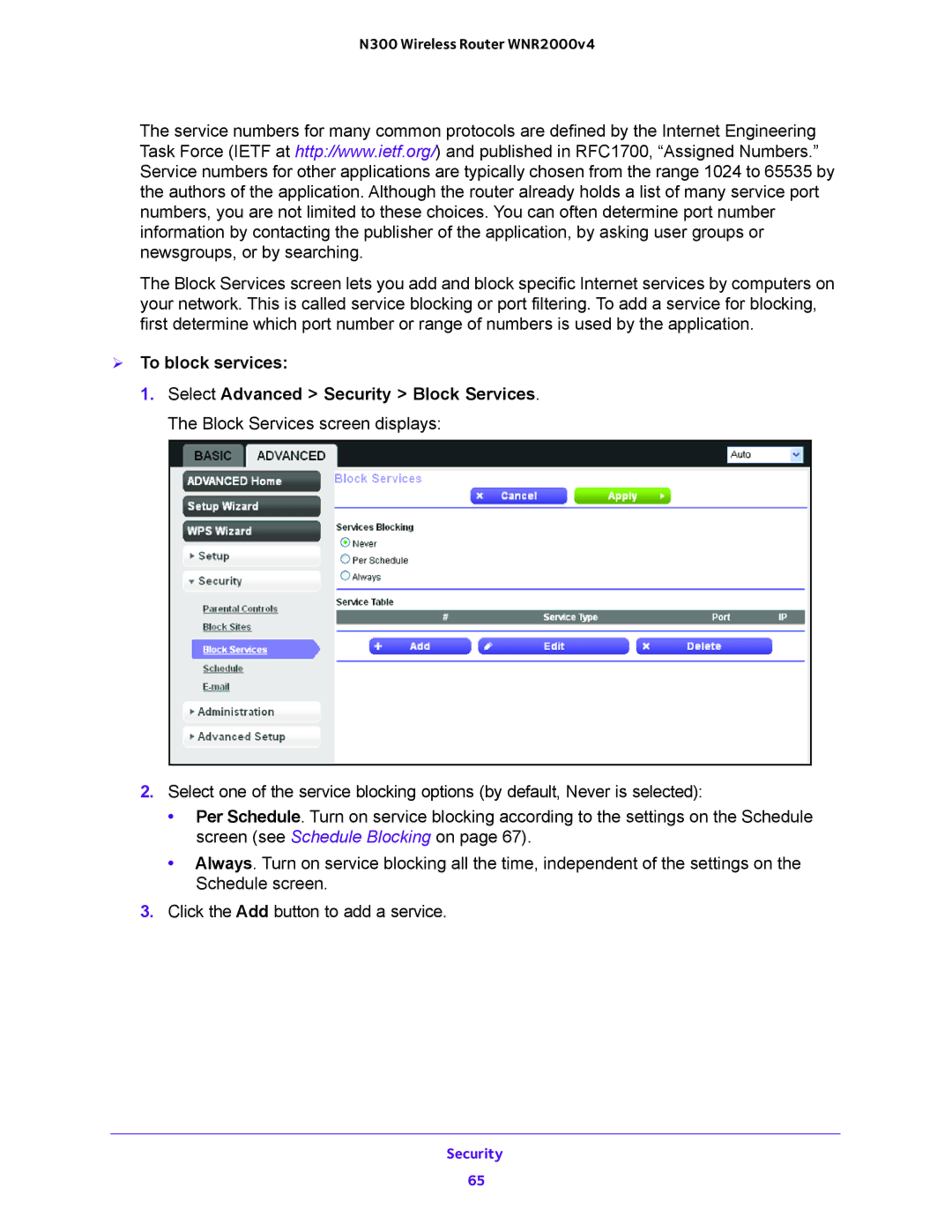 NETGEAR WNR2000-100FSS user manual Security 