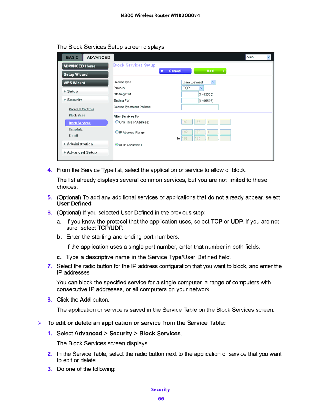 NETGEAR WNR2000-100FSS user manual Security 