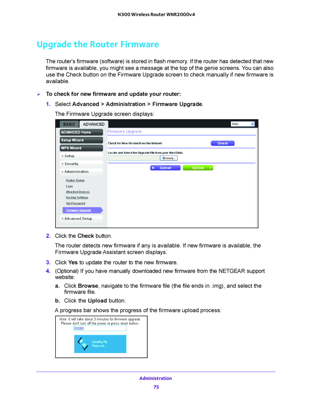 NETGEAR WNR2000-100FSS user manual Upgrade the Router Firmware 