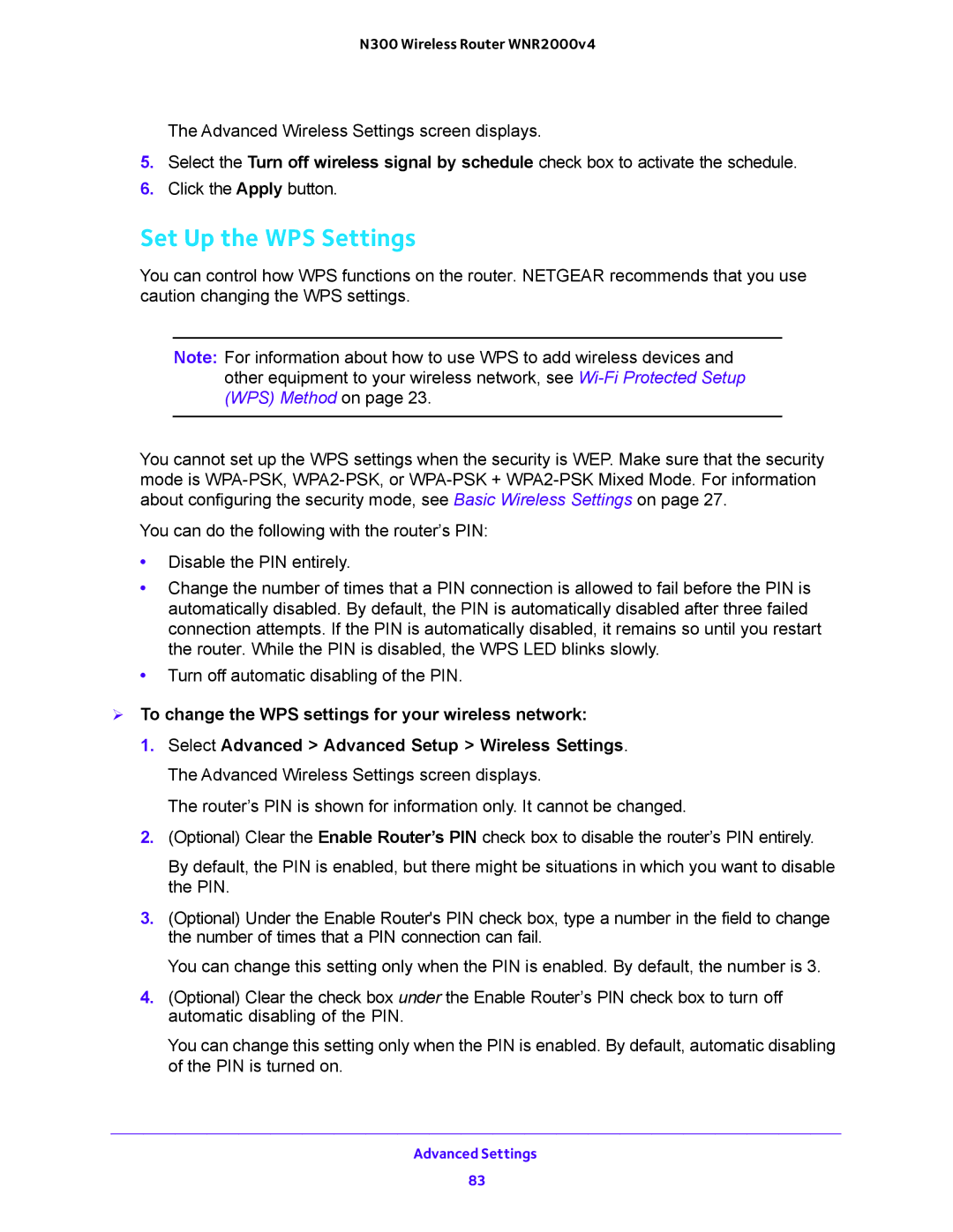 NETGEAR WNR2000-100FSS user manual Set Up the WPS Settings 