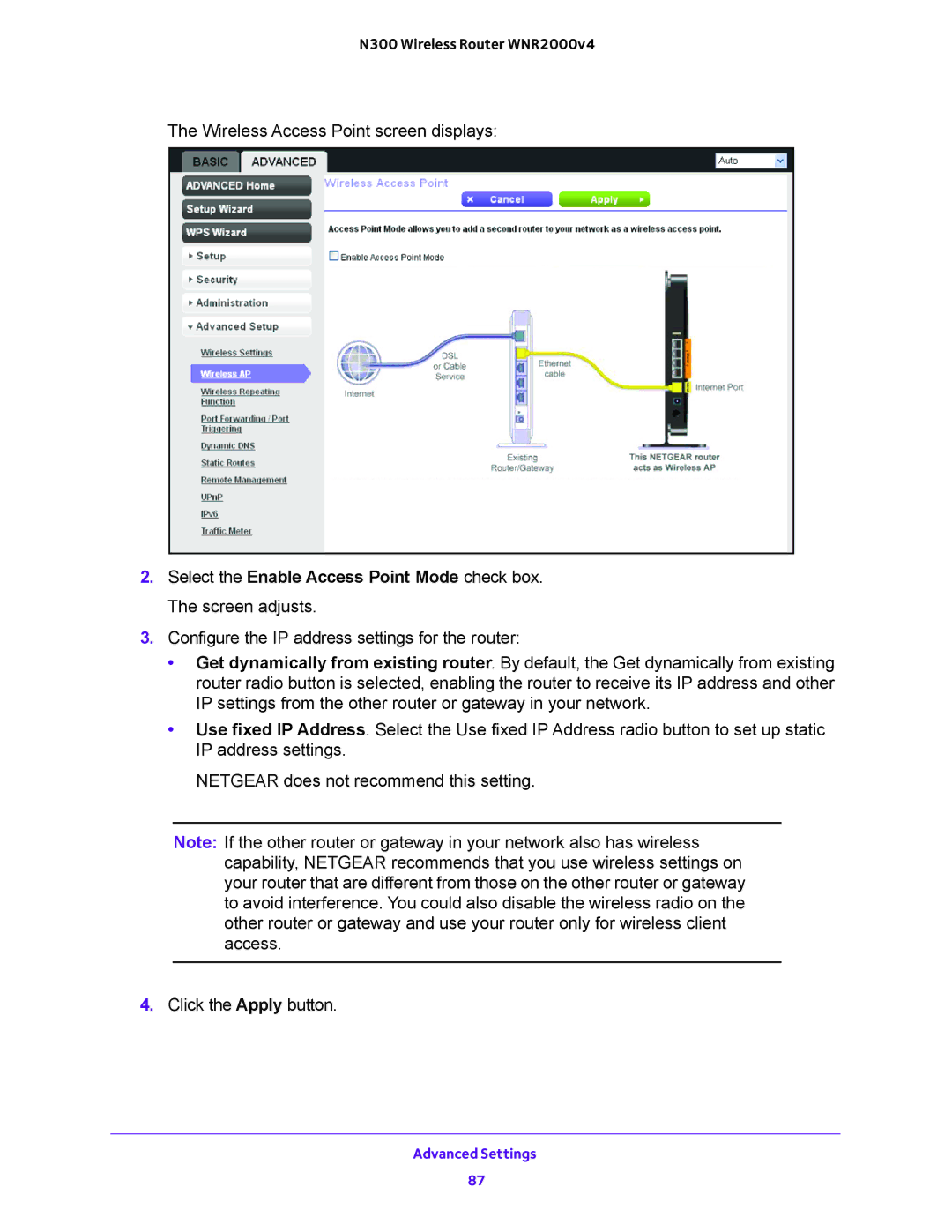 NETGEAR WNR2000-100FSS user manual Wireless Access Point screen displays 