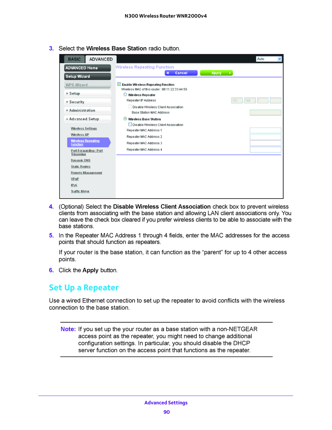 NETGEAR WNR2000-100FSS user manual Set Up a Repeater 