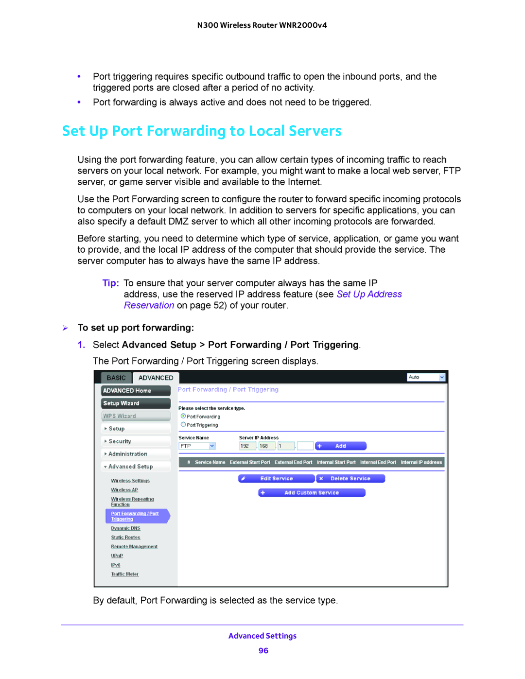 NETGEAR WNR2000-100FSS user manual Set Up Port Forwarding to Local Servers 