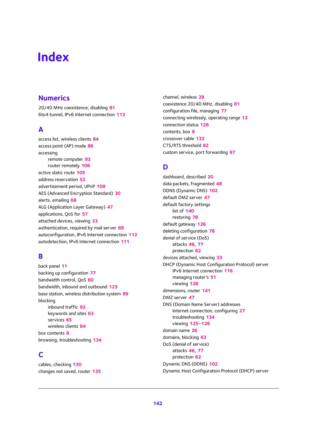 NETGEAR WNR2000-100FSS user manual Index, Numerics 