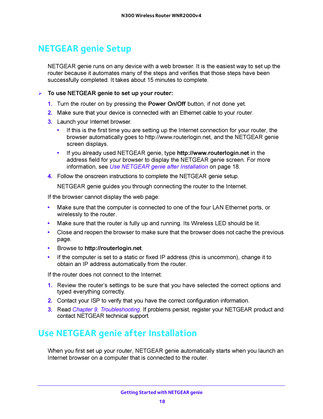 NETGEAR WNR2000 NETGEAR genie Setup, Use NETGEAR genie after Installation,  To use NETGEAR genie to set up your router 