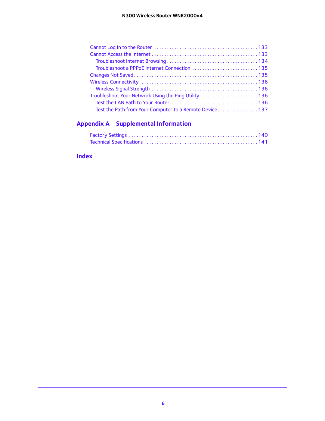 NETGEAR WNR2000-100FSS user manual Appendix A Supplemental Information, Index, N300 Wireless Router WNR2000v4 
