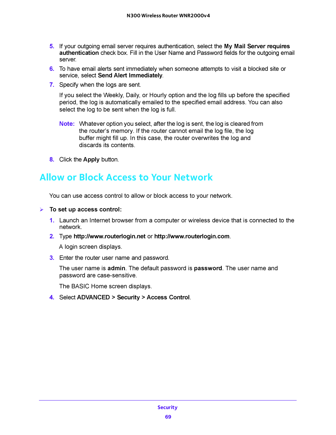 NETGEAR WNR2000-100FSS user manual Allow or Block Access to Your Network,  To set up access control 