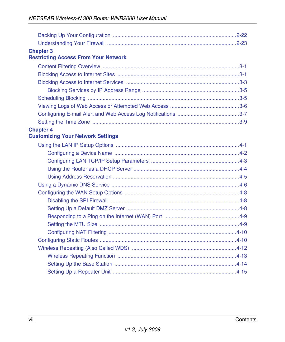 NETGEAR WNR2000 manual Chapter Restricting Access From Your Network 