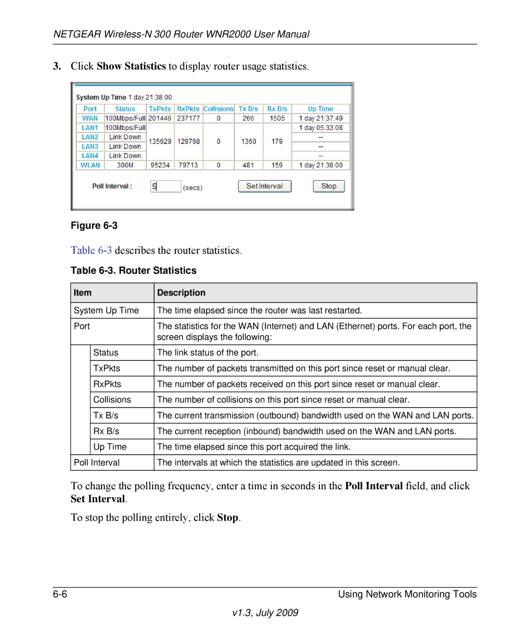 NETGEAR WNR2000 manual Router Statistics 