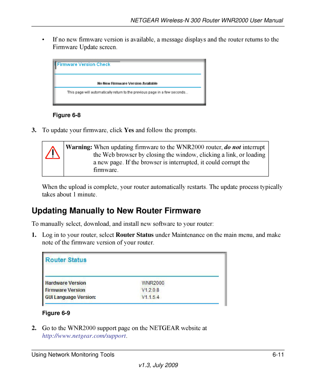 NETGEAR WNR2000 manual Updating Manually to New Router Firmware 