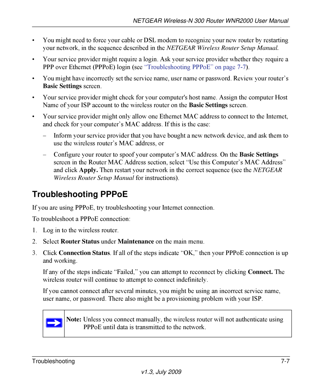 NETGEAR WNR2000 manual Troubleshooting PPPoE 