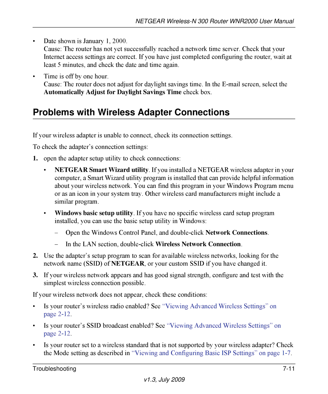 NETGEAR WNR2000 manual Problems with Wireless Adapter Connections 