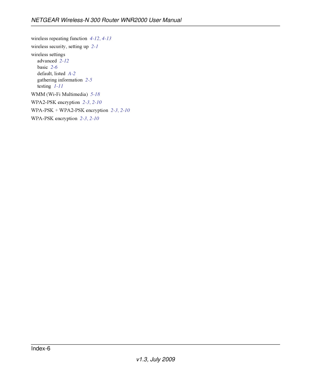 NETGEAR WNR2000 manual Index-6 