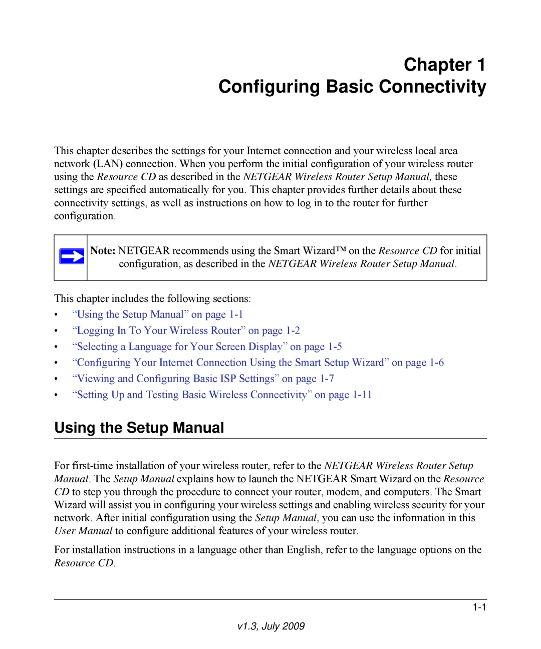 NETGEAR WNR2000 manual Chapter Configuring Basic Connectivity, Using the Setup Manual 